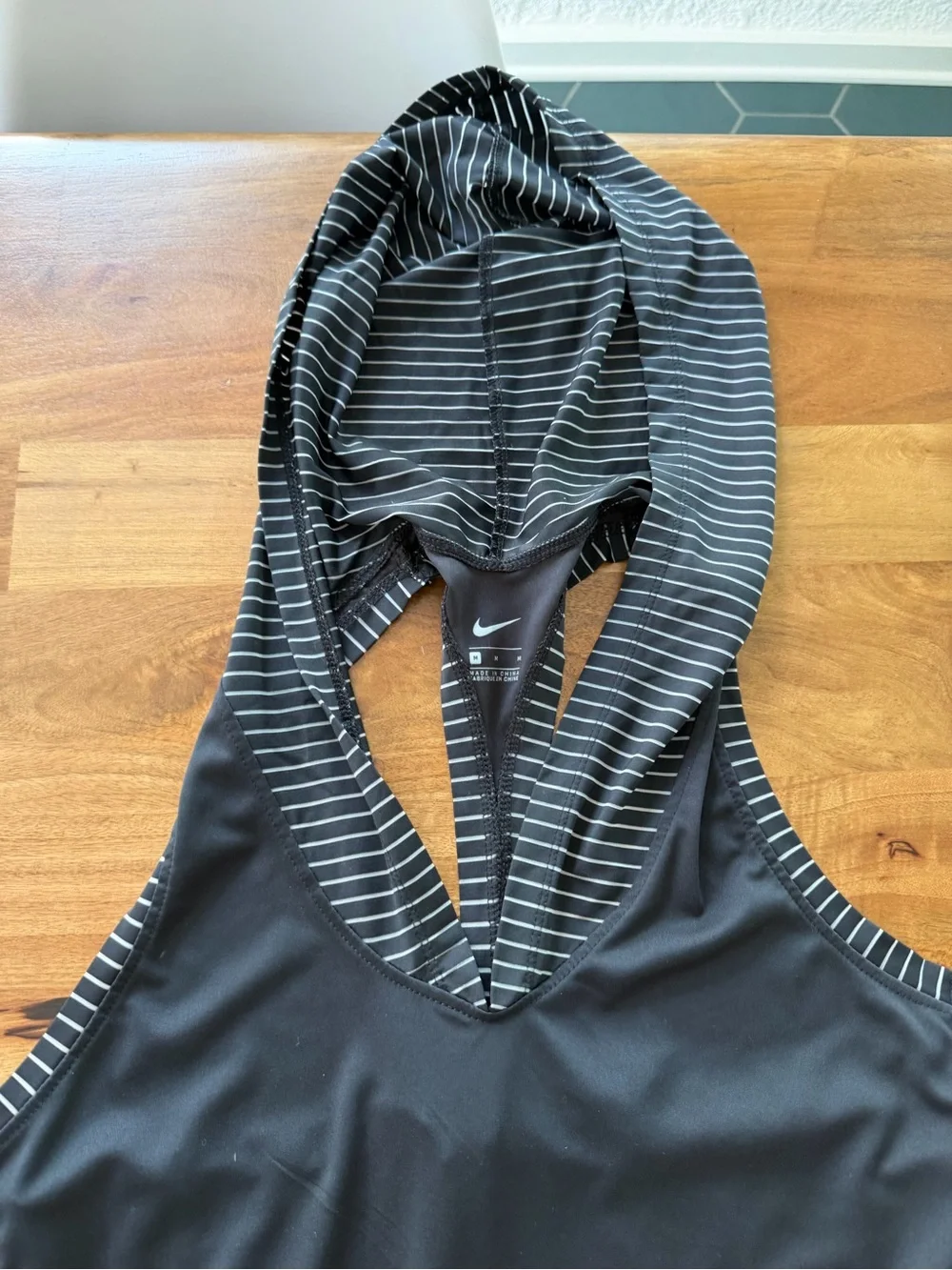 Nike Black Hooded Performance Racerback Tank w/ Gray Pinstripe Panels - Size M